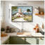 Art mural encadré rustique en toile de ferme avec texture peinte à la main, beau champ et paysage de grange à fleurs sauvages pour la décoration intérieure