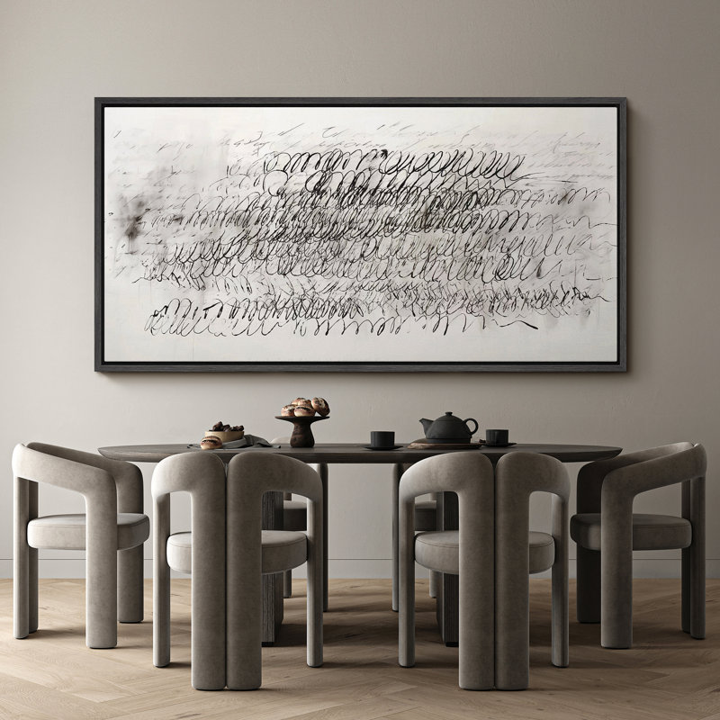 «Abstract Pastel Lines Dynamic Script Flow», reproduction d'art sur toile encadrée, H 30 po x l 60 po, Noir, noir, noir, noir