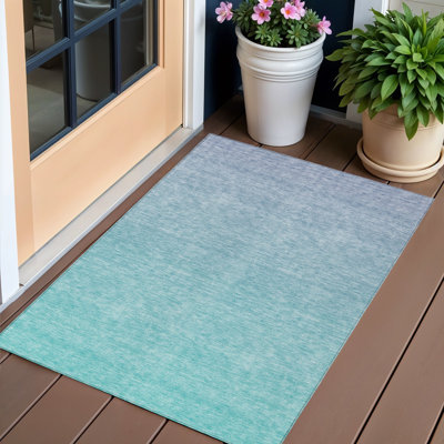 Tapis d'extérieur lavable bleu ciel et bleu sarcelle 3 pi x 5 pi