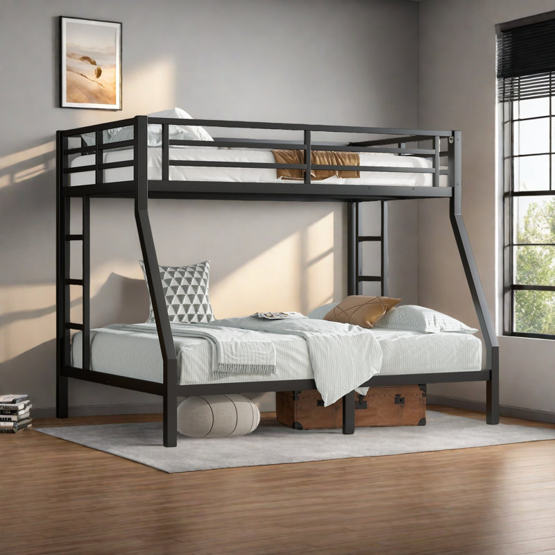 Metal Bunk Bed, Black, Twin Over Full