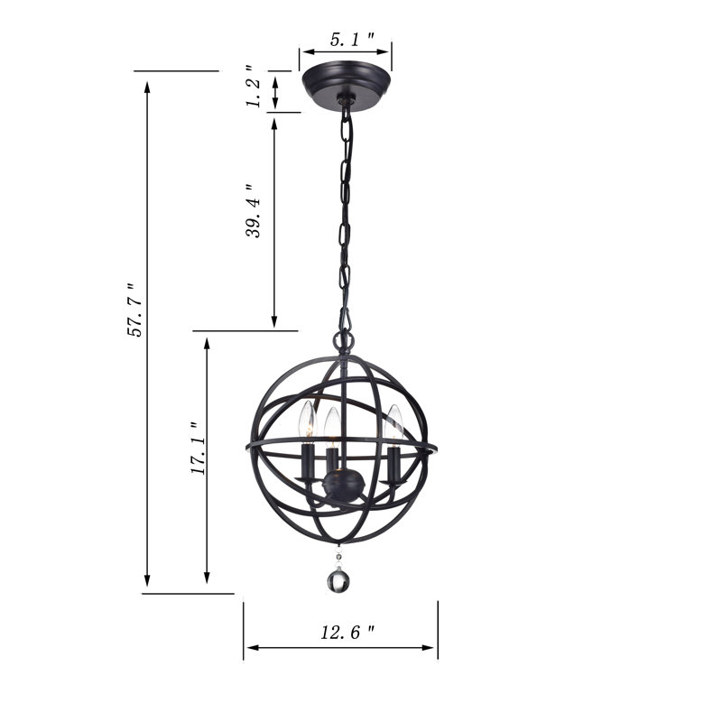 Luminaire suspendu sphère unique 3 lumières Eastcote
