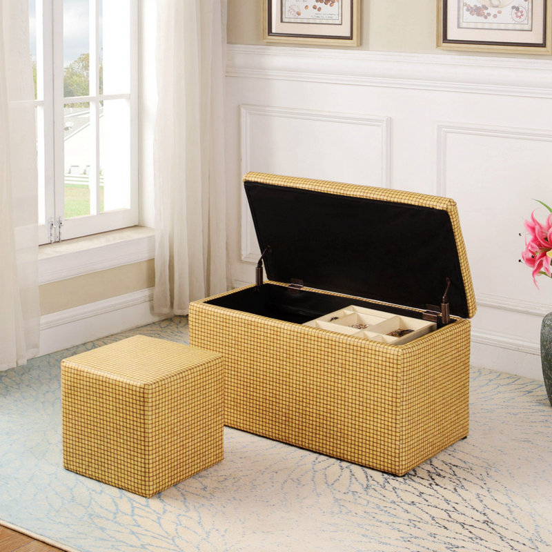 Grand repose-pieds de rangement en similicuir de style contemporain avec siège et plateau, Similicuir jaune