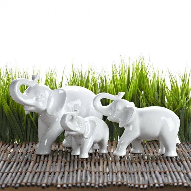 White Elephant With Trunk Up Figurine, 5.71" H x 2.76" W x 3.54" D