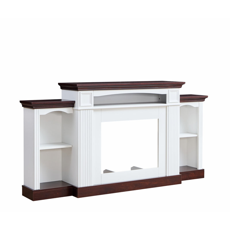 Meuble télé Style avec foyer encastrable, compatible 70 pouces, salon / chambre à coucher, table en cerisier / blanc pour téléviseur de 70 po, bureau spacieux, blanc / cerisier