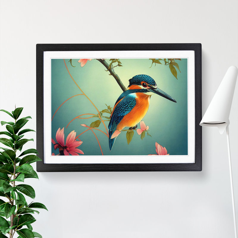 XH1022-7117X Precious Kingfisher Bird - Single Picture Frame Print, Black Framed, 46cm H x 64cm W x 2cm D
