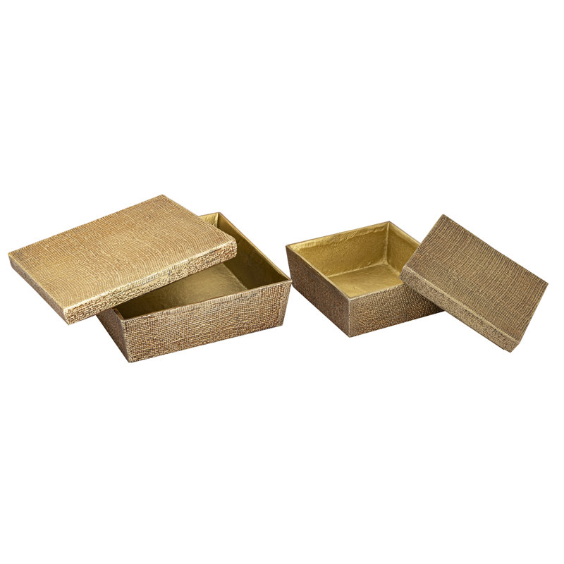 Square Linen Texture Box - Large Brass