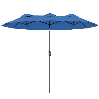 Outsunny 9.5' Double-Sided Patio Umbrella with 3 Air Vents, Tilt and Crank Mechanism, Outdoor Shade Umbrella, Navy Blue