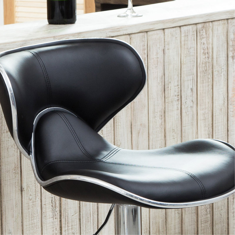 Ensemble de 2 tabourets de bar pivotants réglables noirs avec base Airlift et chrome, rembourrés, Noir