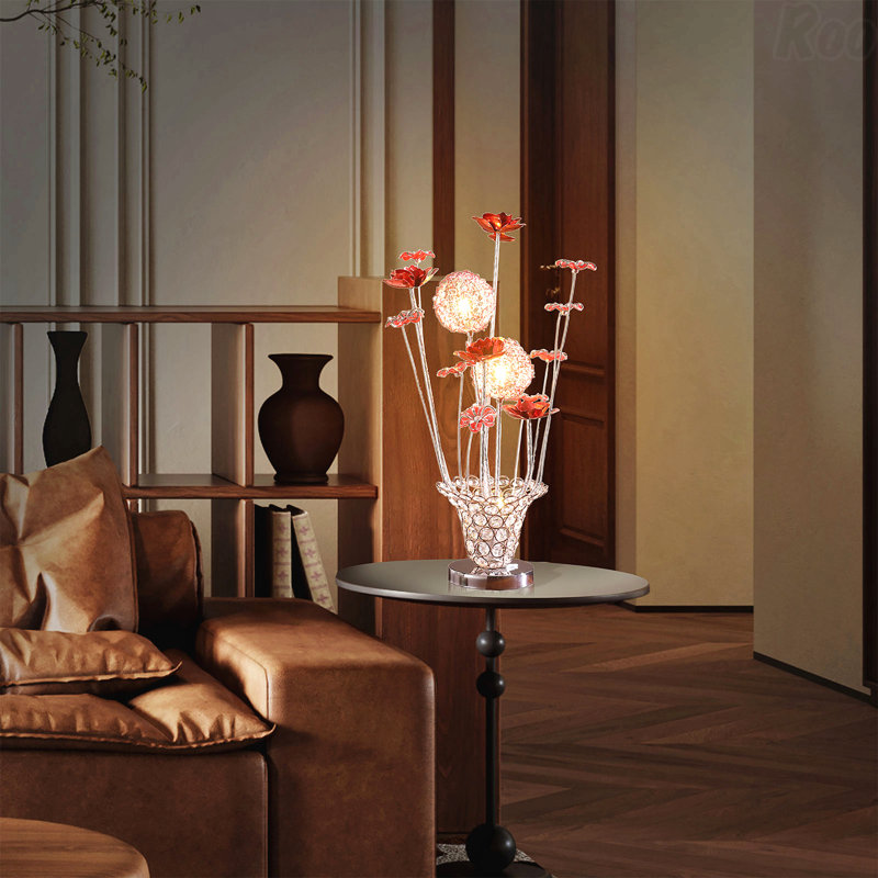 Lampe de table - Cadre en aluminium, cuivre doré et fil argenté