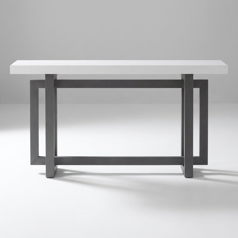 Extra Long Painted Entryway Console Table with Pine Veneer, Unique Triple Rectangle Design Accent Table with Thick Solid Wood Legs