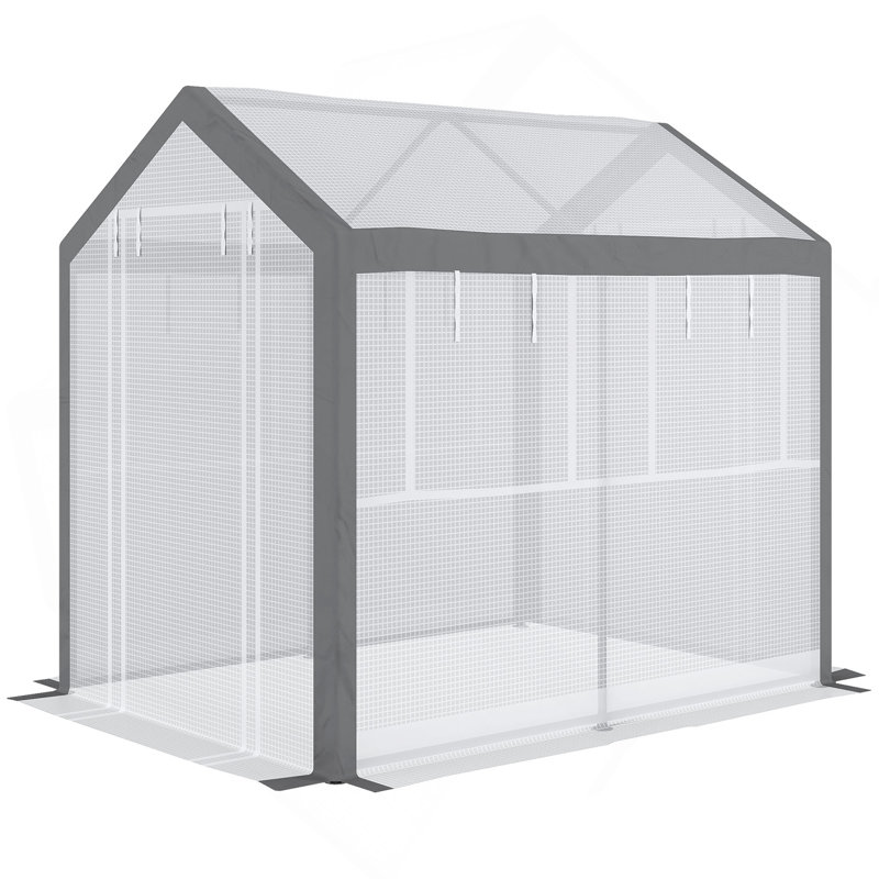 Outsunny 8' x 6' x 7.5' Walk-In Greenhouse, Outdoor Gardening Canopy with 6 Roll-up Windows, 2 Zippered Doors & Weather Cover