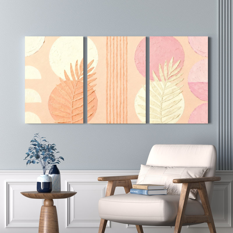Feuille tropicale et art abstrait sur toile, motif bohème moderne (ensemble de 3), H 18 po x l 36 po