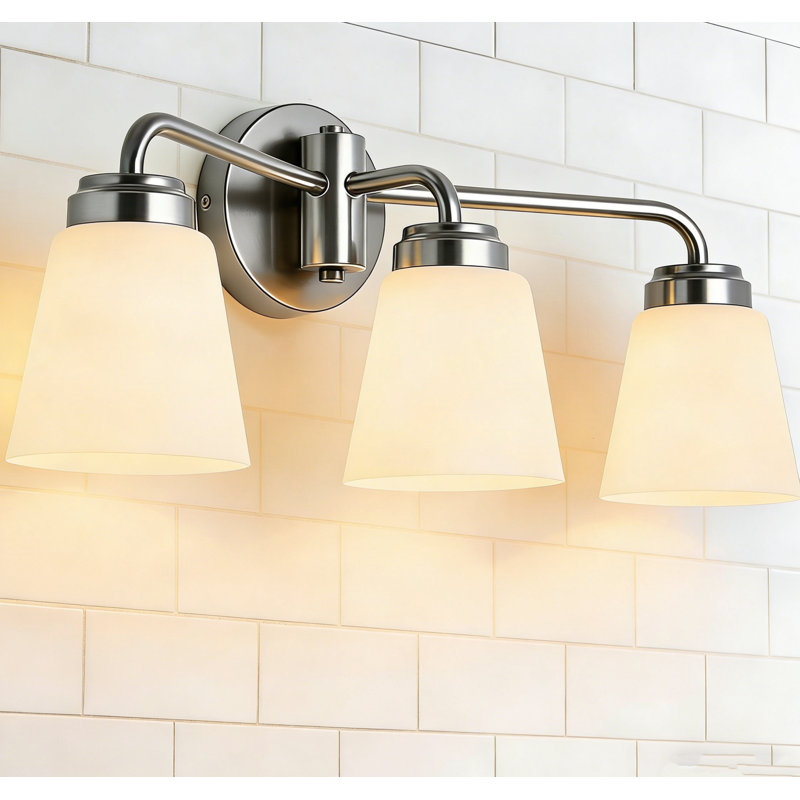 3-Light Dimmable Bathroom Vanity Light Fixture with Glass Shades, Brushed Nickel