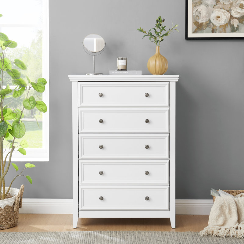 Commode 5 tiroirs Callan, Blanc