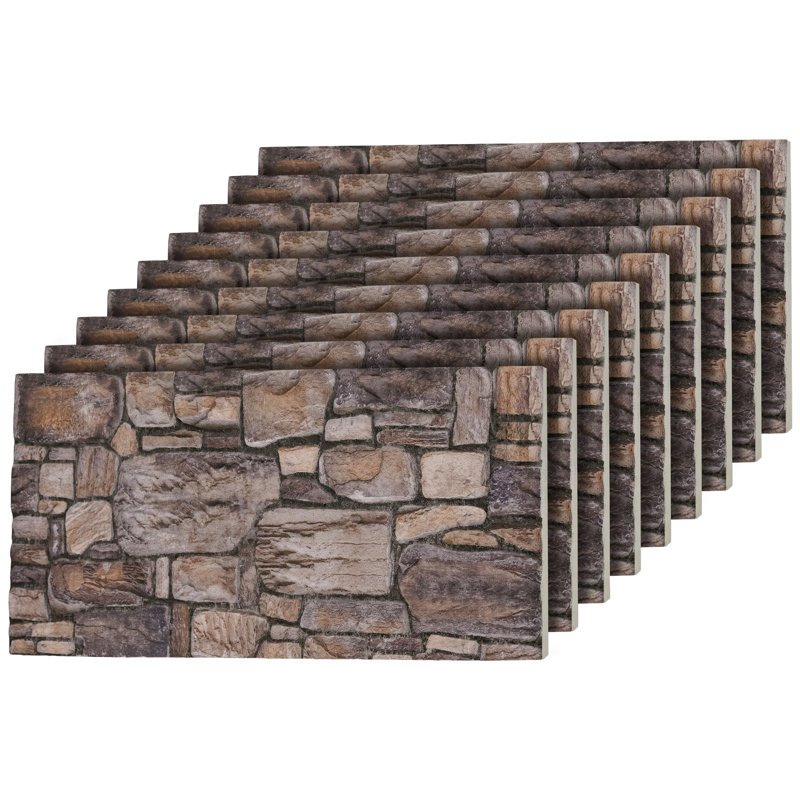 3D Faux Stone Wall Panels, Set of 9 (Covers 48 Sq Ft), 20" x 40" Foam Wall Cladding for Interior & Exterior Accent Walls