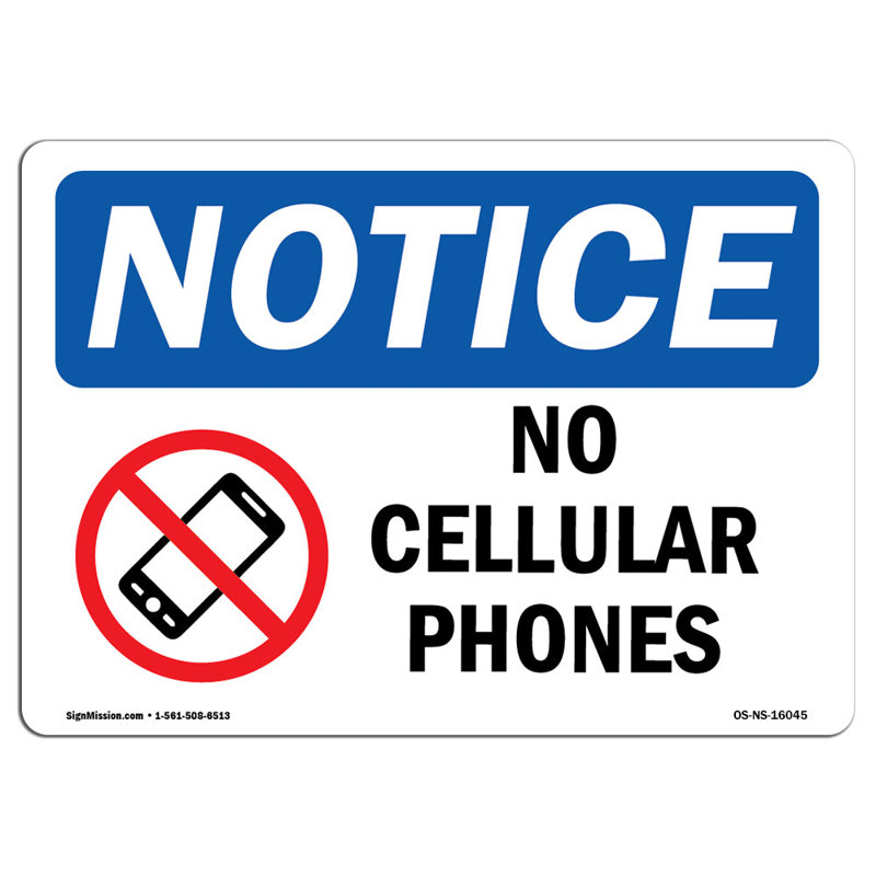 Avis - Signe «No Cellular Phones», H 12 po x l 18 po x P 0,1 po
