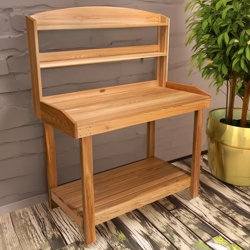 Cedar Wood Outdoor Potting Bench with Shelves