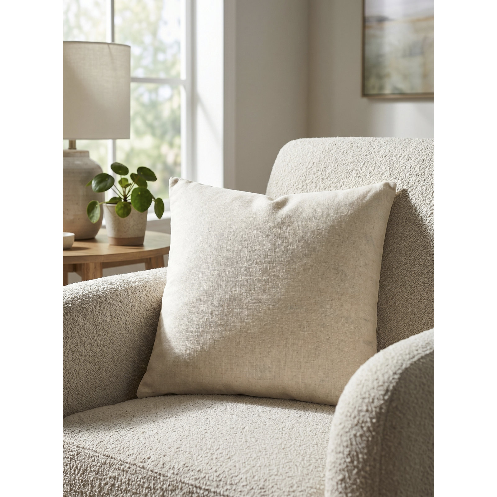 Lanie Linen Pillow Cover, Square 18", Beige