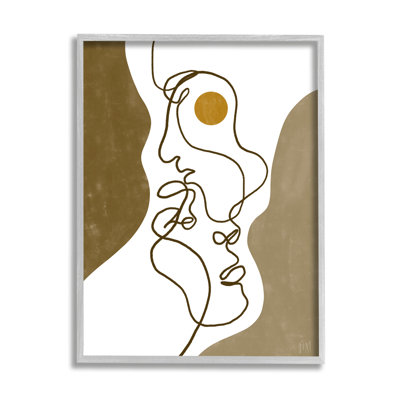 " Tender Faces Line Drawing Abstract Orange Brown Shapes " by Birch&Ink