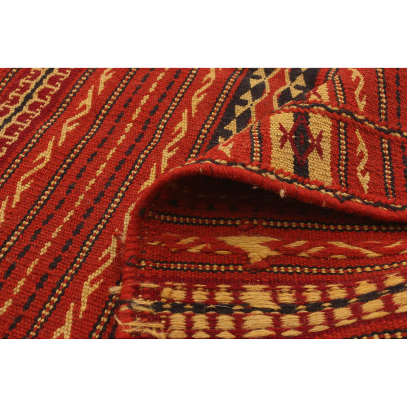 Tapis décoratif en laine de conception unique noué à la main New Age de 3 pi 3 po x 5 pi de couleur rouge