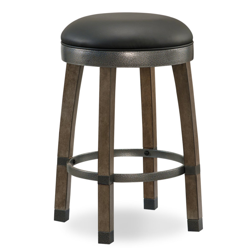 Coomes Swivel Upholstered Counter Stool with Solid Wood Frame, Counter Stool (26" Seat Height), Grey / Black
