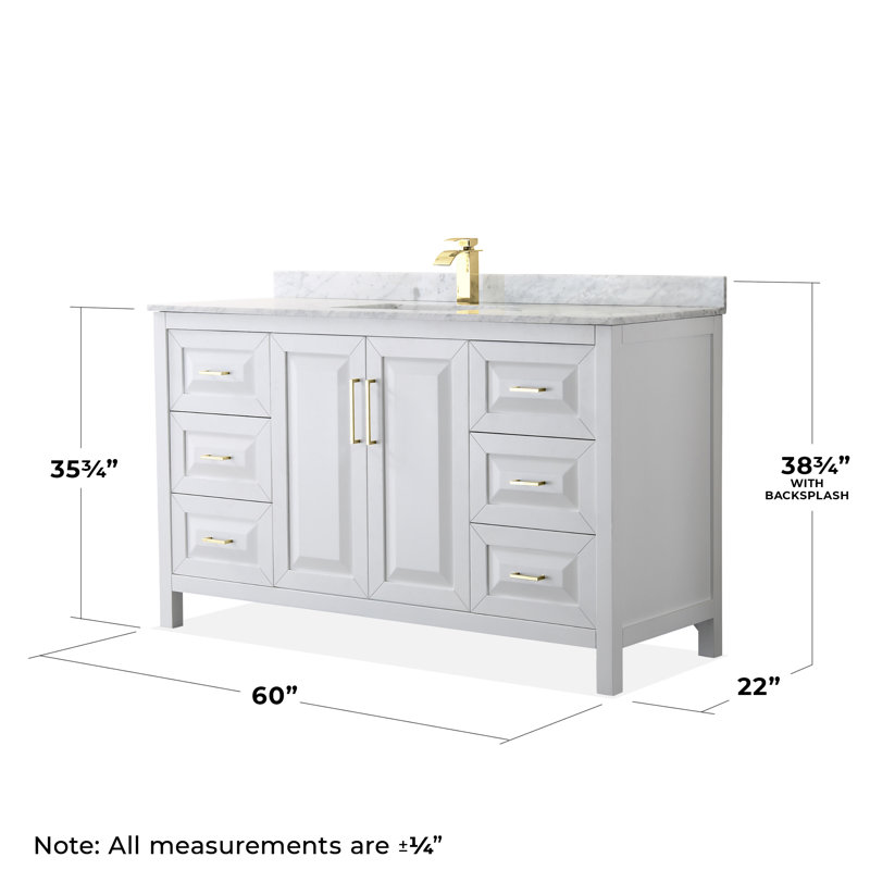 Daria 60" Single Bathroom Vanity Set, White, Brushed Gold, 60"