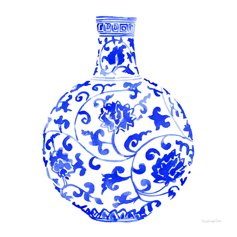 " Chinoiserie Vase III " by Mercedes Lopez Charro Painting Print, 12" H x 12" W