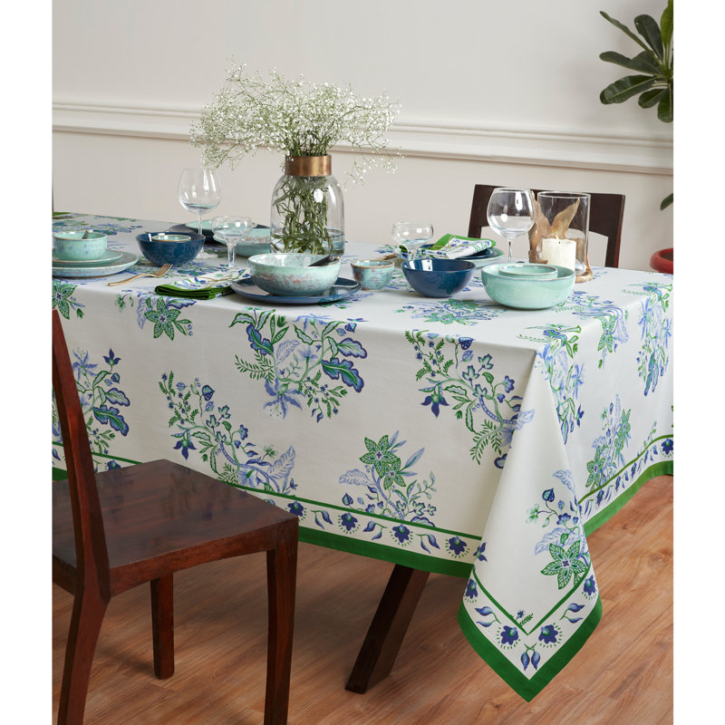 Flora - 100% Cotton Printed Tablecloth, 90" x 60"