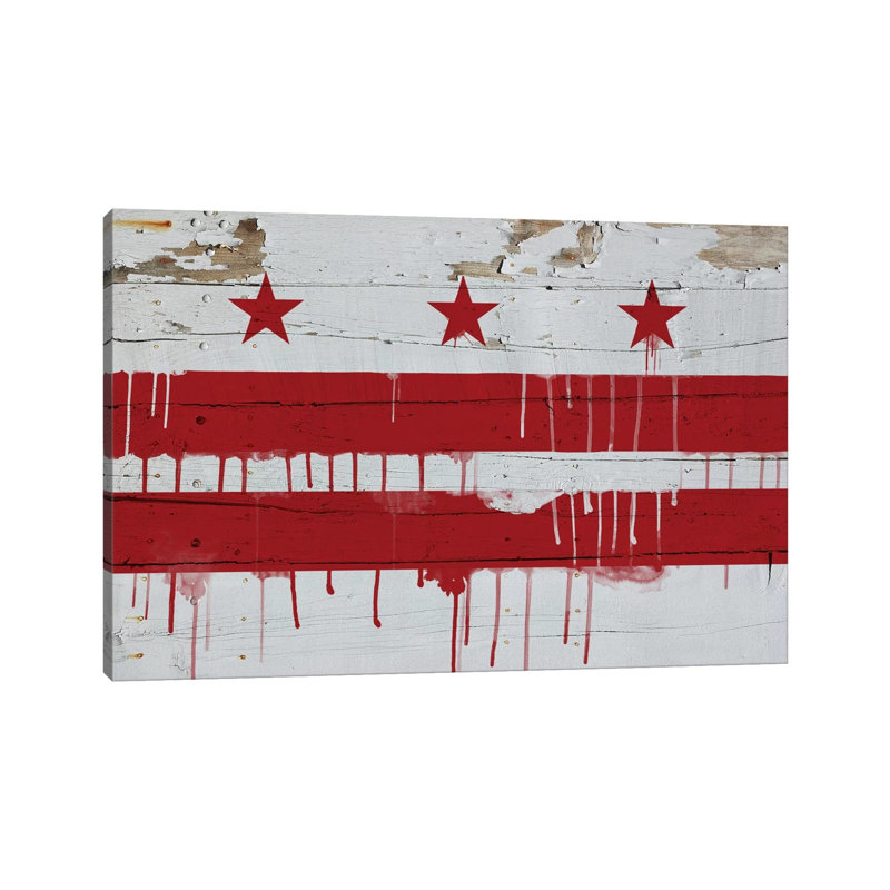 Washington, D.C. Paint Drip City Flag on Wood Planks 1 Piece Wrapped Canvas Painting, 101.6 cm H x 66.04 cm W x 3.175 cm D