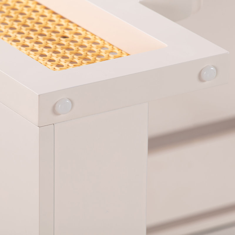 Cream and Rattan Executive Desk with Soft Close Drawer