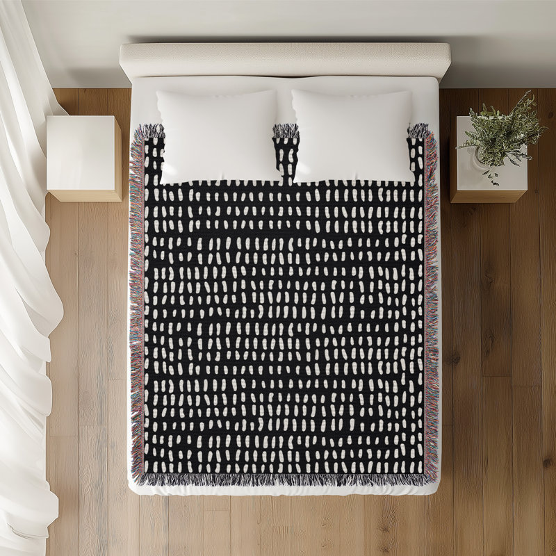 Kola Abstract Print Cotton Throw Blanket, 50x60, Black