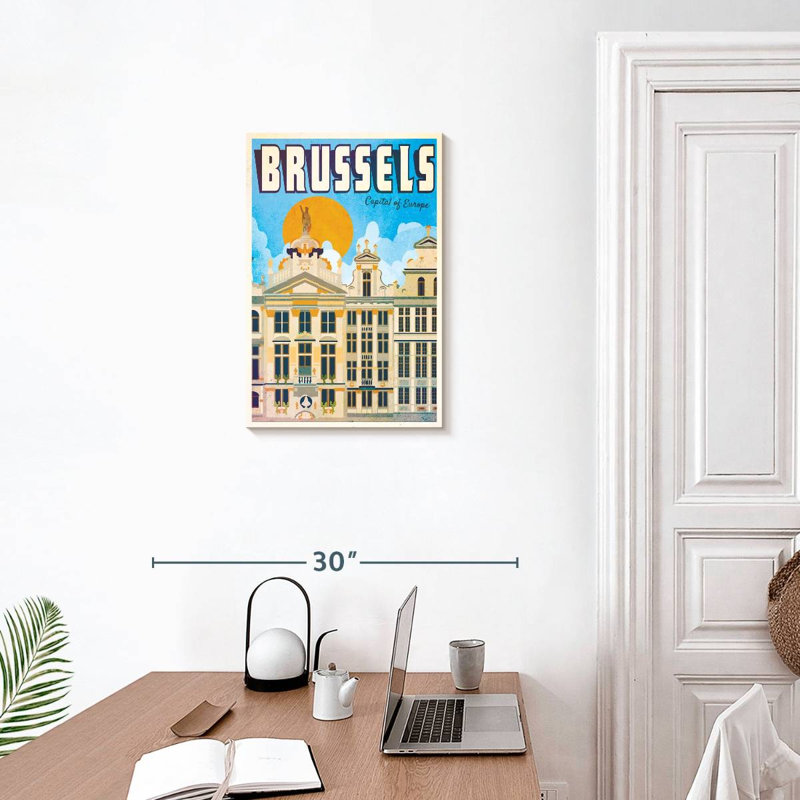 Affiche bruxelloise rétro, H 24 po x l 16 po