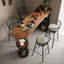 Nut-brown + Black Straight Solid Wood + Iron Bar Table-1080890868
