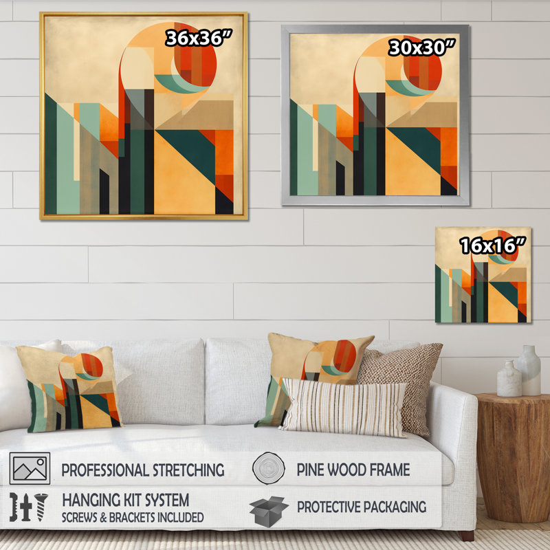 Full Moon Symphony Midcentury Abstract I - Abstract Midcentury, art encadré, Cadre flottant blanc, H 24 po x l 24 po x P 1 po
