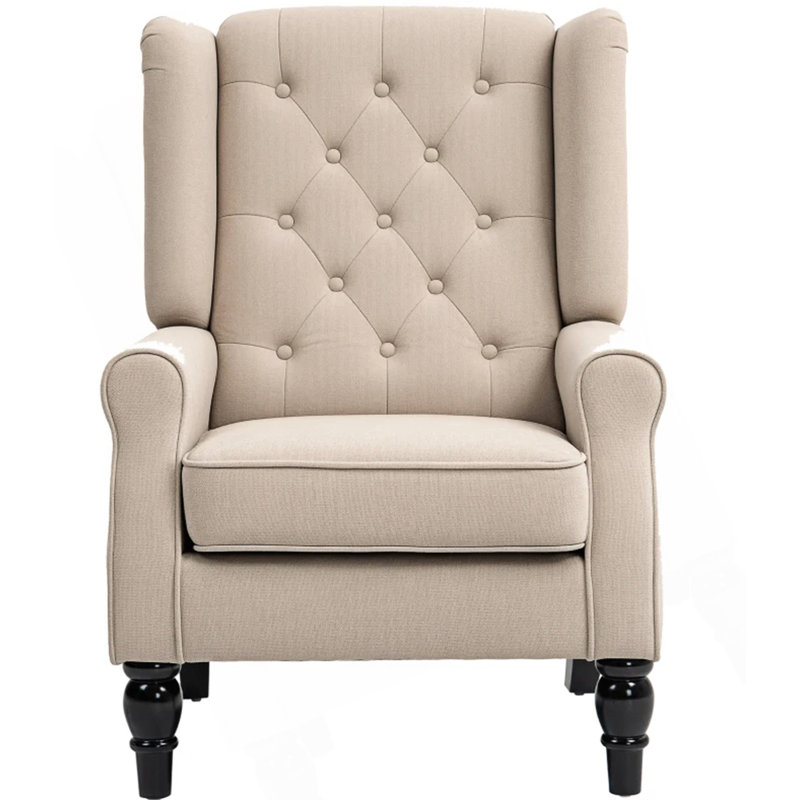 Comfortable Wingback Accent Chair With Exquisite Detailing, Beige