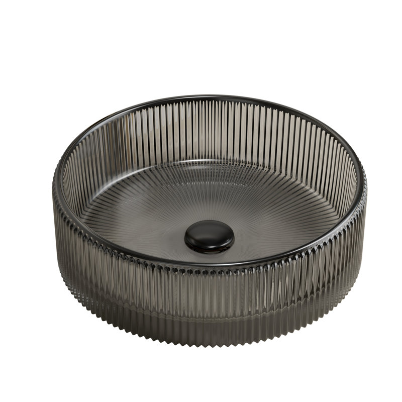 Transparent Black Round Crystal Glass 14.24*4.53Inch Bathroom Sink Without Faucet, Refreshing Addition To Bathroom, For Continuous Use, Fits Different Cabinet Designs, Recommended Drainage
