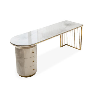 Bureau blanc rectangulaire en bois manufacturé avec 3 tiroirs
