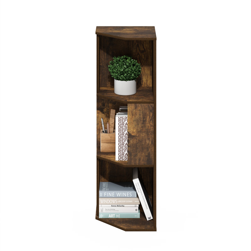 Sharee 3-Tier Freestanding Corner Shelf Bookcase, Bookshelf,, Amber Pine