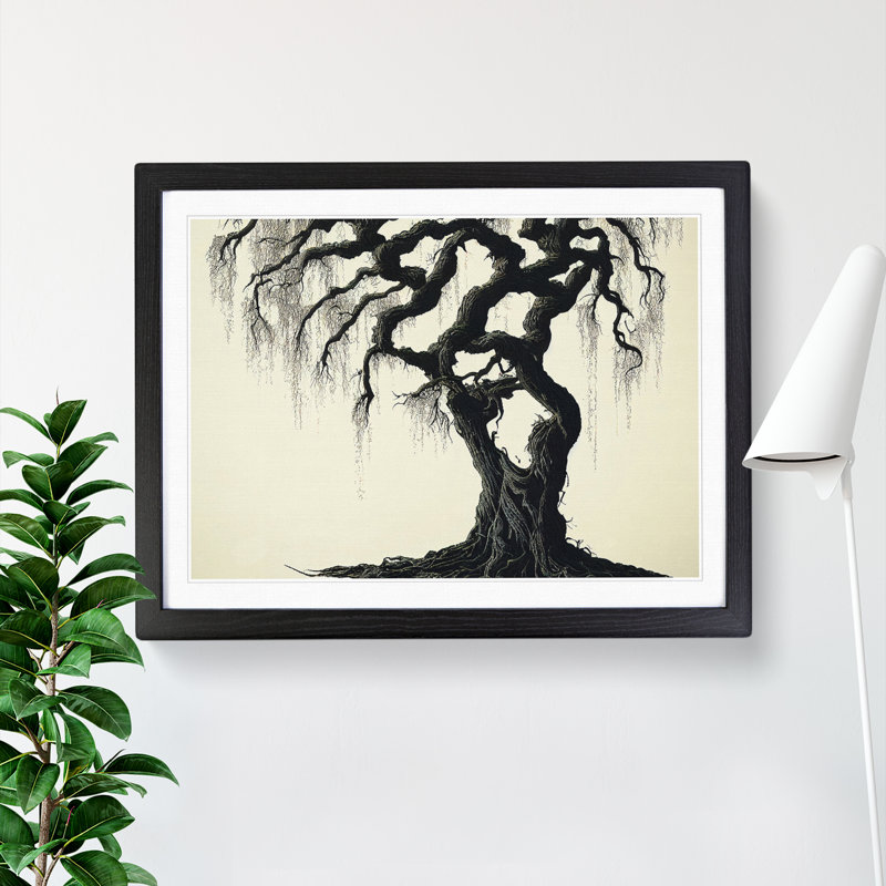 Japanese Weeping Willow Tree - Single Picture Frame Print, Black Framed, 46cm H x 64cm W x 2cm D