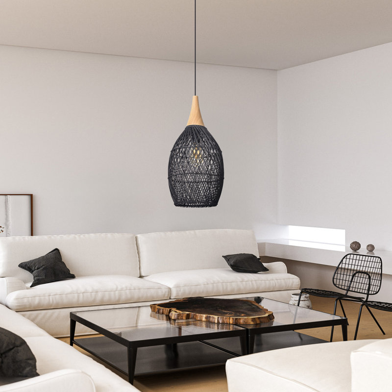 Corlyn 1 - Light Natural Geometric Pendant, Black, 19.96" H x 9.06" W x 9.06" D