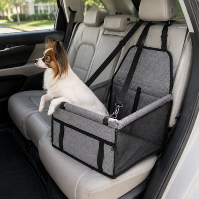 Breathable Pet Car Booster Seat with Safety Tether and Storage Pocket