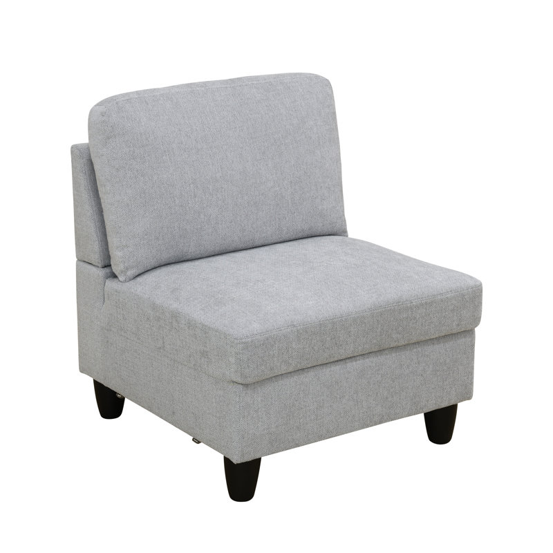Chaise en flanelle sans accoudoirs avec pieds en bois, Tissu gris pâle