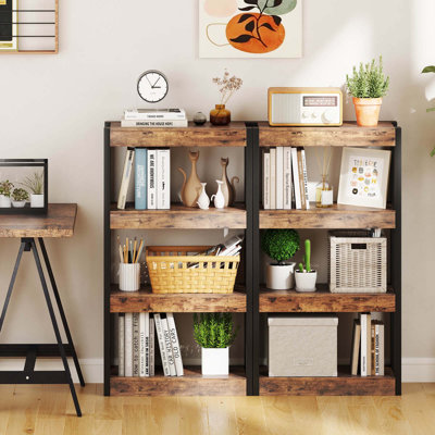 2 Pcs 4 Tier Bookshelf Wooden Bookcase With Dual Anti-tipping Kits Open Shelving Unit Natural by 17 Stories