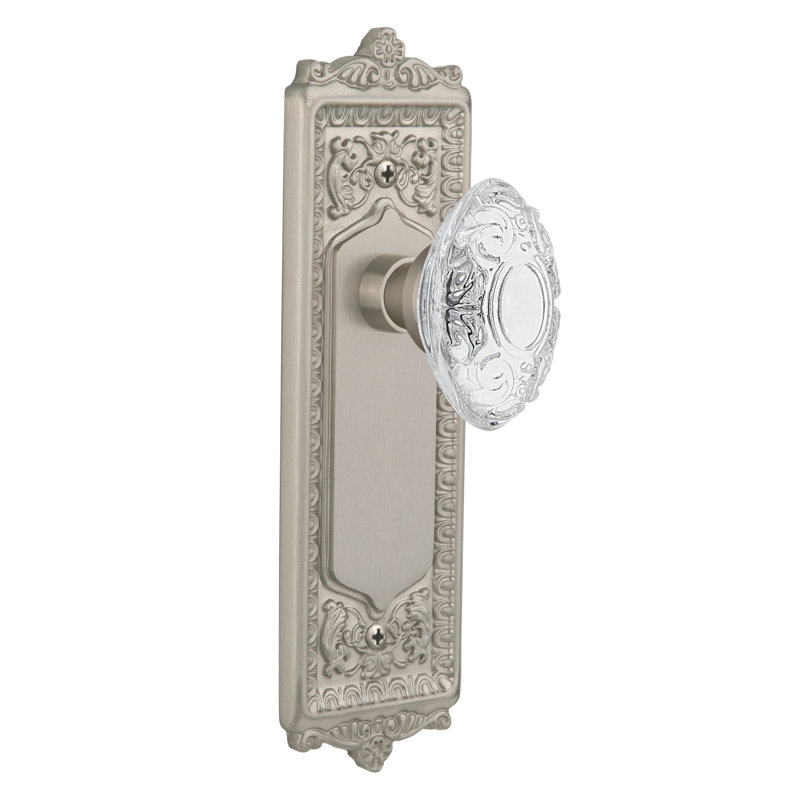 Egg & Dart Plate with Crystal Victorian Knob, 2-3/4”, Satin Nickel