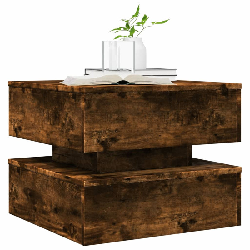 Coffee Table With LED Lights 19.7"X19.7"X15.7", Walnut