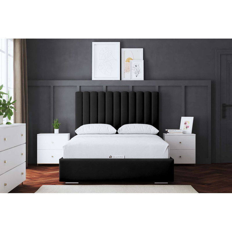  Panel Ottoman Bed with Headboard, Kingsize (5'), Black