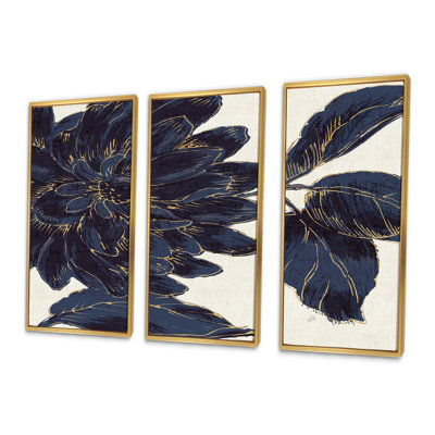 " Indigo Gold Metallic Flower " 3 - Pieces