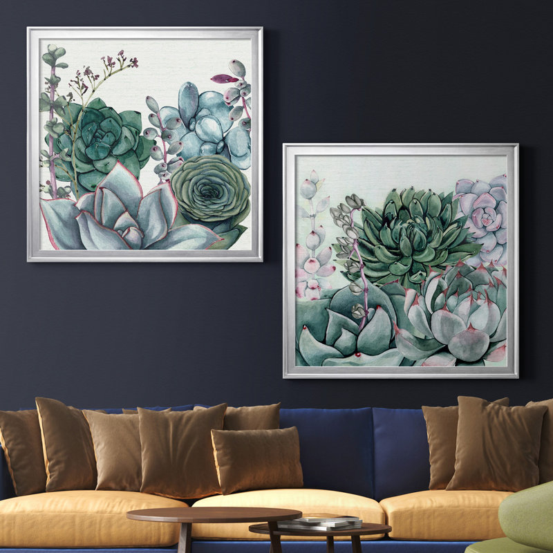 «Succulent Garden I», ensemble de 2 reproductions d'art sur toile, H 17,5 po x l 35 po x P 1,5 po, Pas de tapis