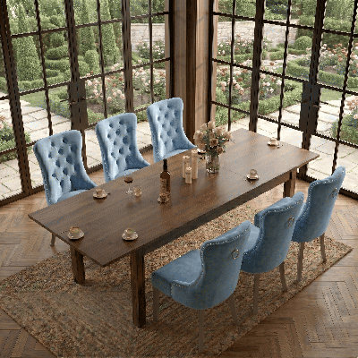Ensemble de table de salle à manger extensible 106 pouces Banstead avec 6 chaises de salle à manger capitonnées en velours
