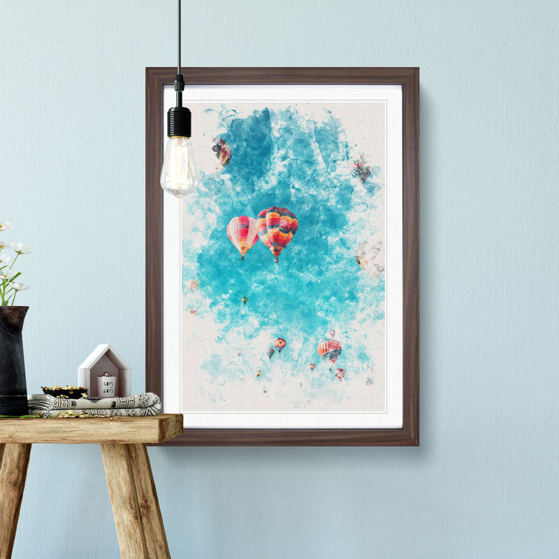 Hot Air Balloons On The Rise Watercolour - Picture Frame Graphic Art, 33cm H x 24cm W x 2cm D, Walnut Framed